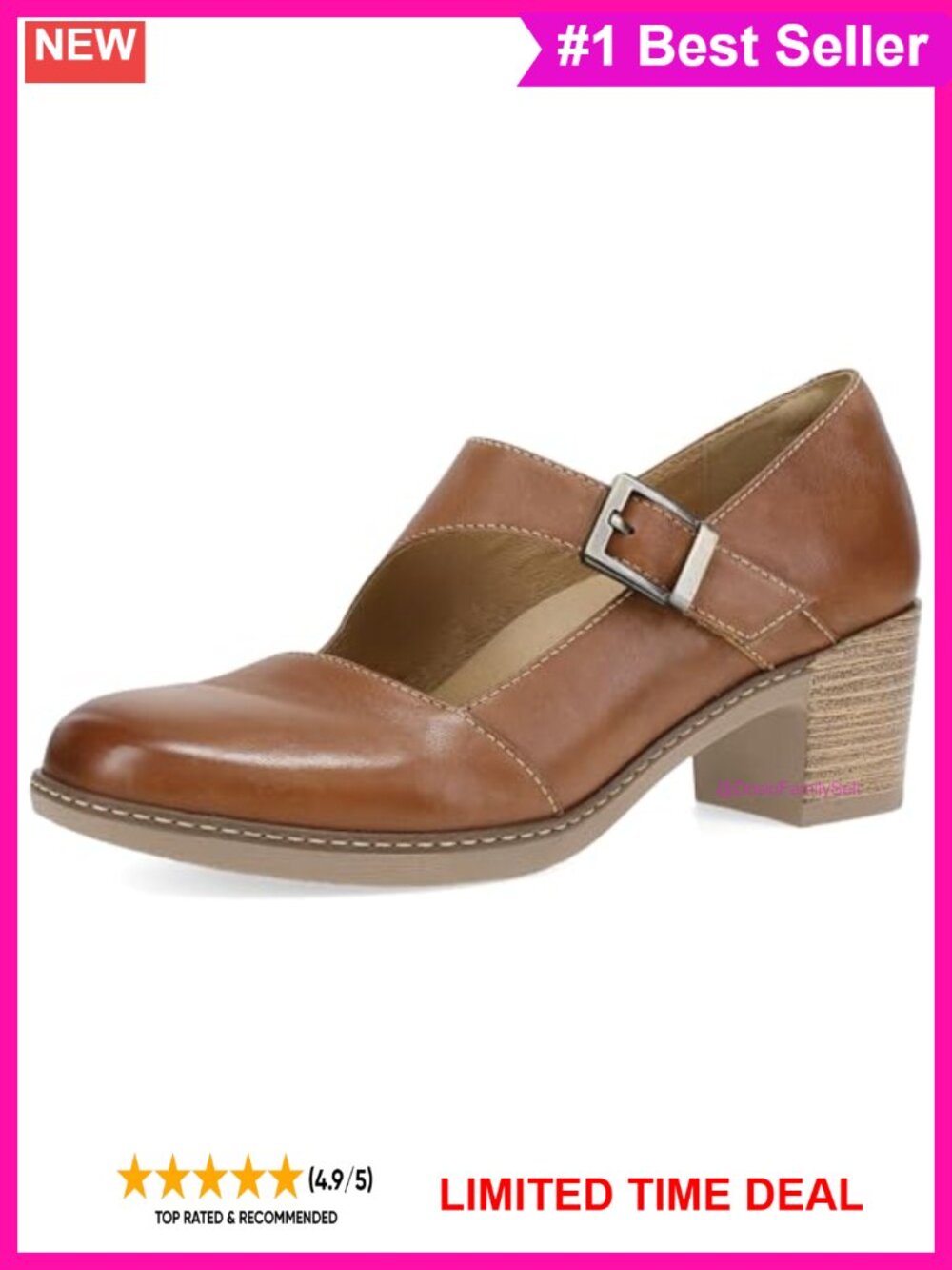 Dansko Marigold Leather Heeled Mary Jane Pump Adjustable Strap Comfort